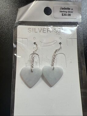 Jadeite Heart Drop Earrings in Pale Gray by Jade